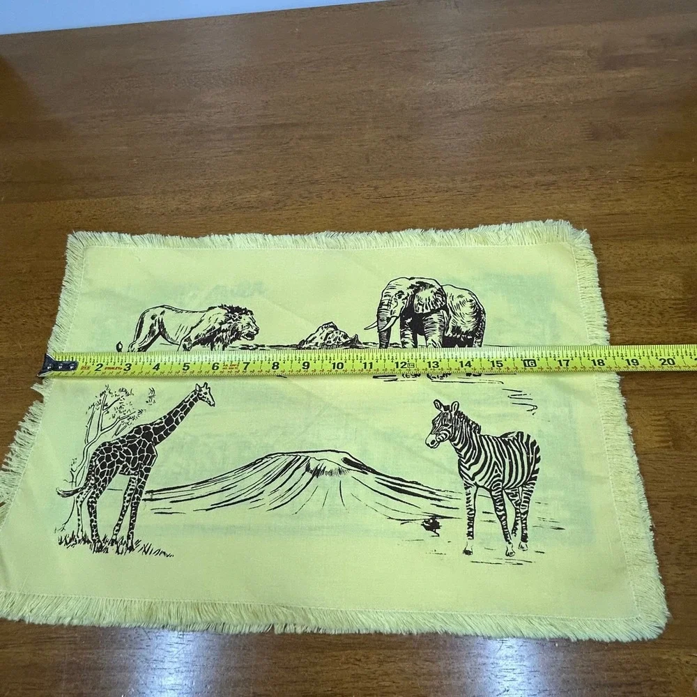 Safari Animal Placemat and Napkin Set 8pc Yellow Fringed Savanna Decor
